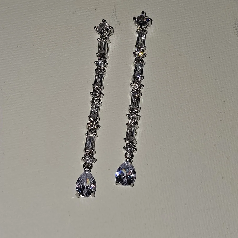 Elegant Silver & CZ Stone Drop Earrings